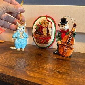 Christmas 1980’s cat ornaments set of 3  Schmid music vintage cat Christmas tree